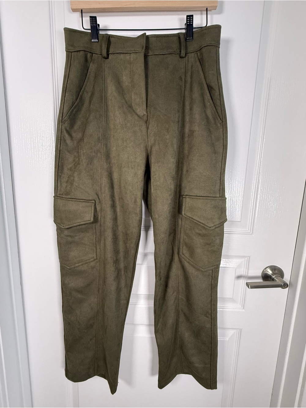 Olive Green faux suede Women's Cargo Pants size M (056)